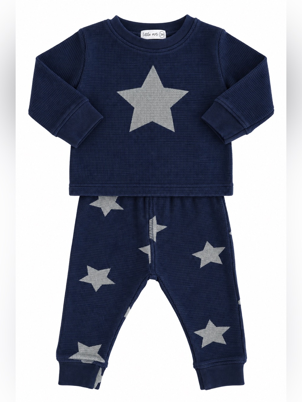 Little Mish Baby 3M Navy Star Waffle Knit 2 Piece Outfit Set